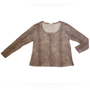 No Comment Brown Leopard Print Long Sleeve Button Front Top Size 2X